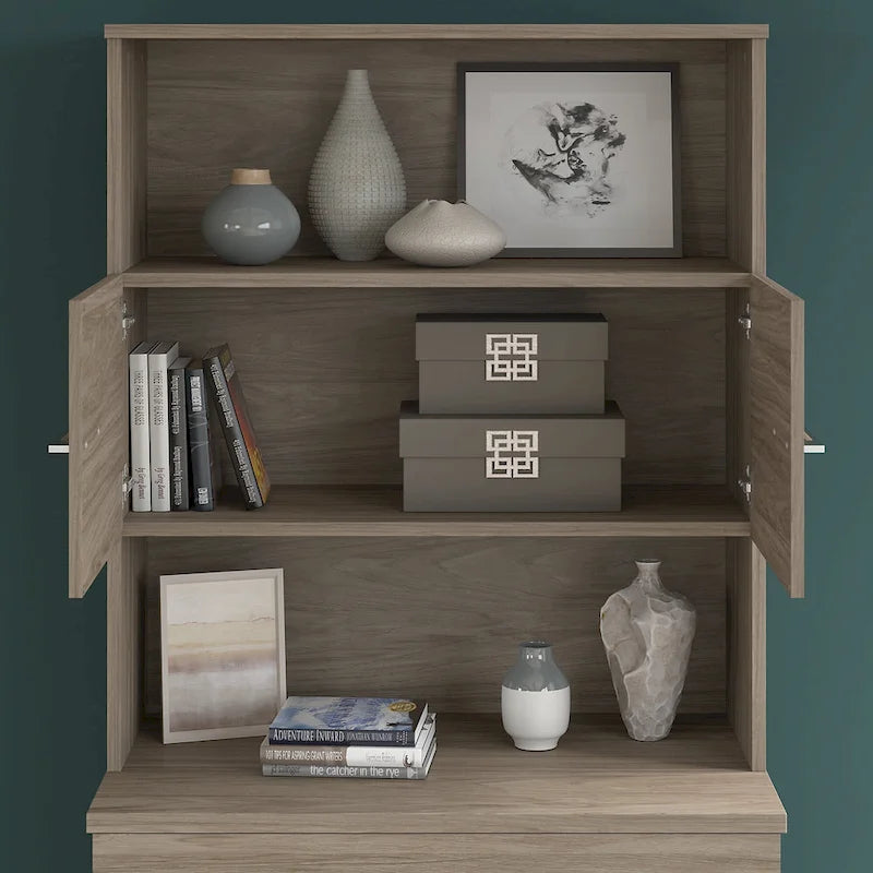 36W Bookcase Hutch | Open Shelves + Closed Cabinet | 100 lb Capacity | ANSI/BIFMA Certified