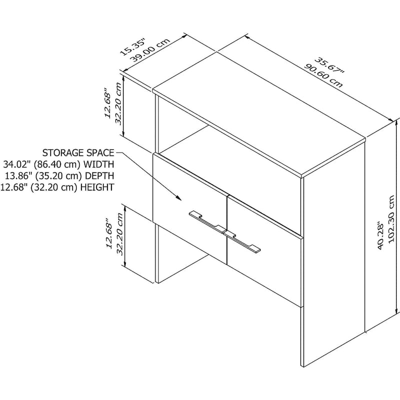 36W Bookcase Hutch | Open Shelves + Closed Cabinet | 100 lb Capacity | ANSI/BIFMA Certified
