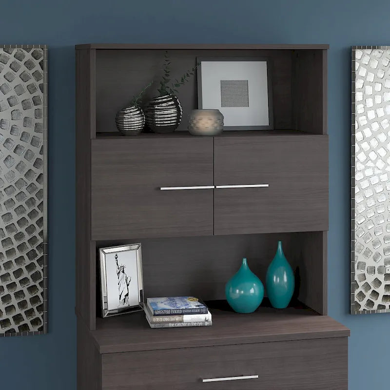 36W Bookcase Hutch | Open Shelves + Closed Cabinet | 100 lb Capacity | ANSI/BIFMA Certified