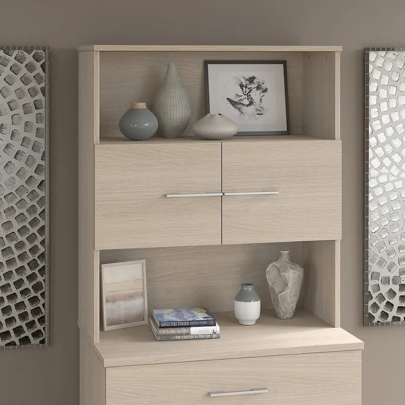 36W Bookcase Hutch | Open Shelves + Closed Cabinet | 100 lb Capacity | ANSI/BIFMA Certified