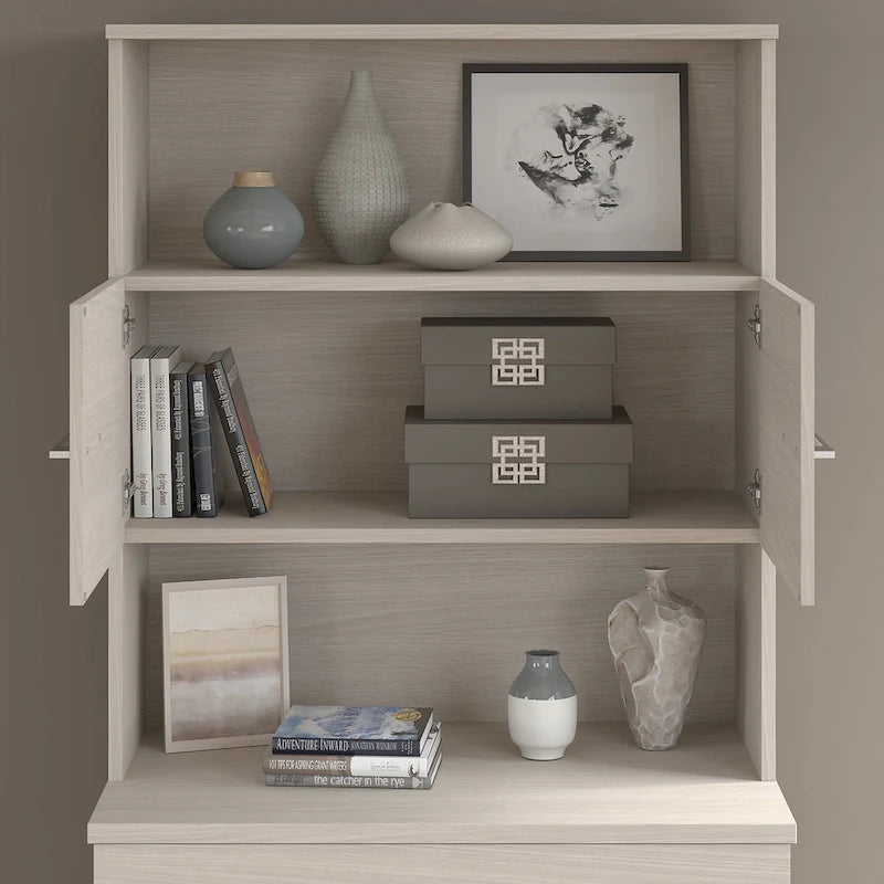 36W Bookcase Hutch | Open Shelves + Closed Cabinet | 100 lb Capacity | ANSI/BIFMA Certified
