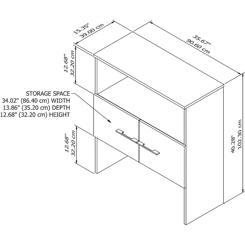 36W Bookcase Hutch | Open Shelves + Closed Cabinet | 100 lb Capacity | ANSI/BIFMA Certified