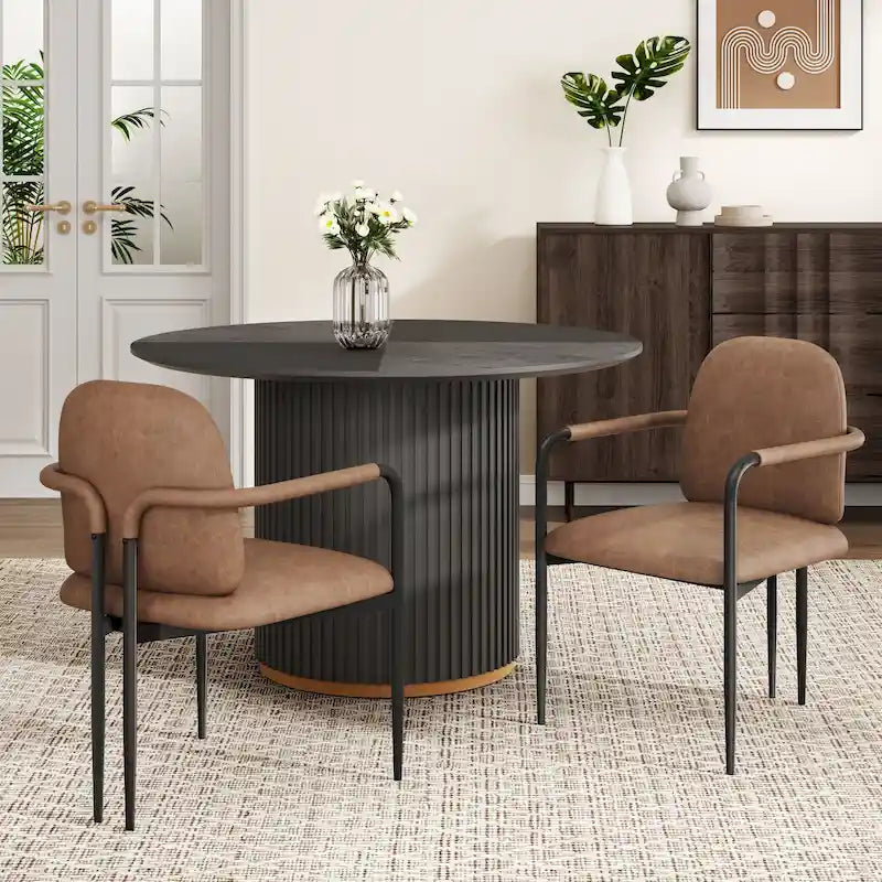 Upholstered Dining Chair Set of 2 | Iron Frame | Beige Fabric | 250 lb | 21.75W x 30.75H