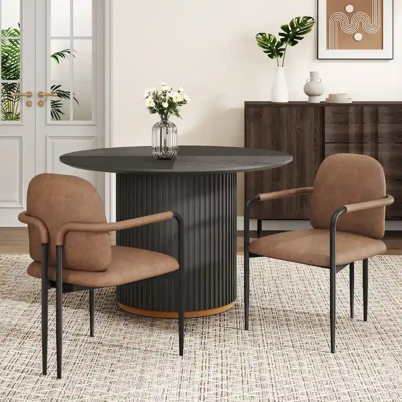 Upholstered Dining Chair Set of 2 | Iron Frame | Beige Fabric | 250 lb | 21.75W x 30.75H
