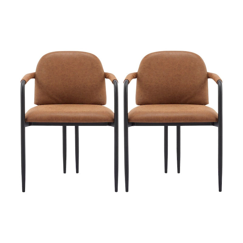 Upholstered Dining Chair Set of 2 | Iron Frame | Beige Fabric | 250 lb | 21.75W x 30.75H