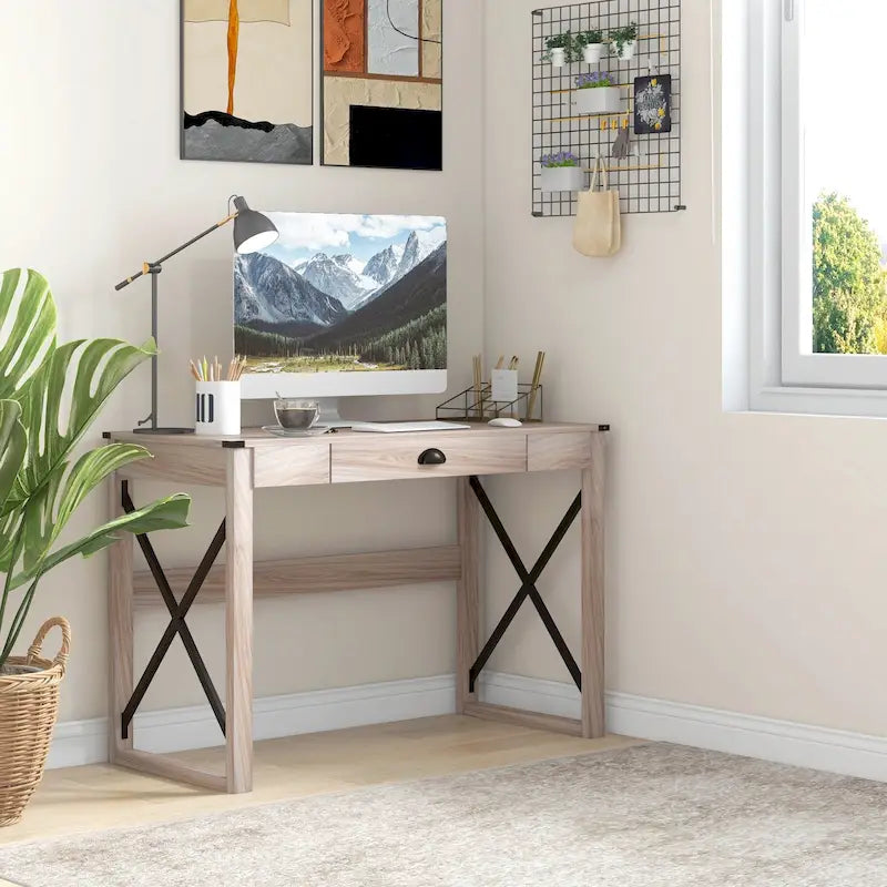 Modern Writing Office Desk with Storage Drawer and Spacious Work Surface for Home Office or Bedroom Workspaces