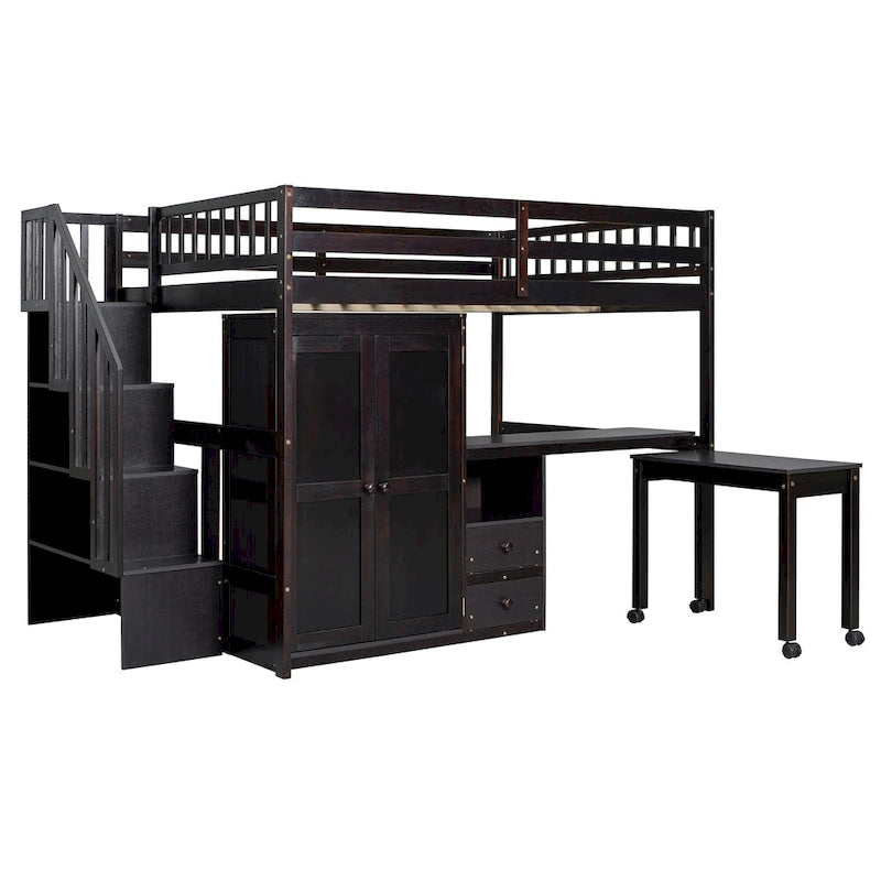 Full Loft Bed with Stairs, Built-in Desk & 5-in-1 Storage