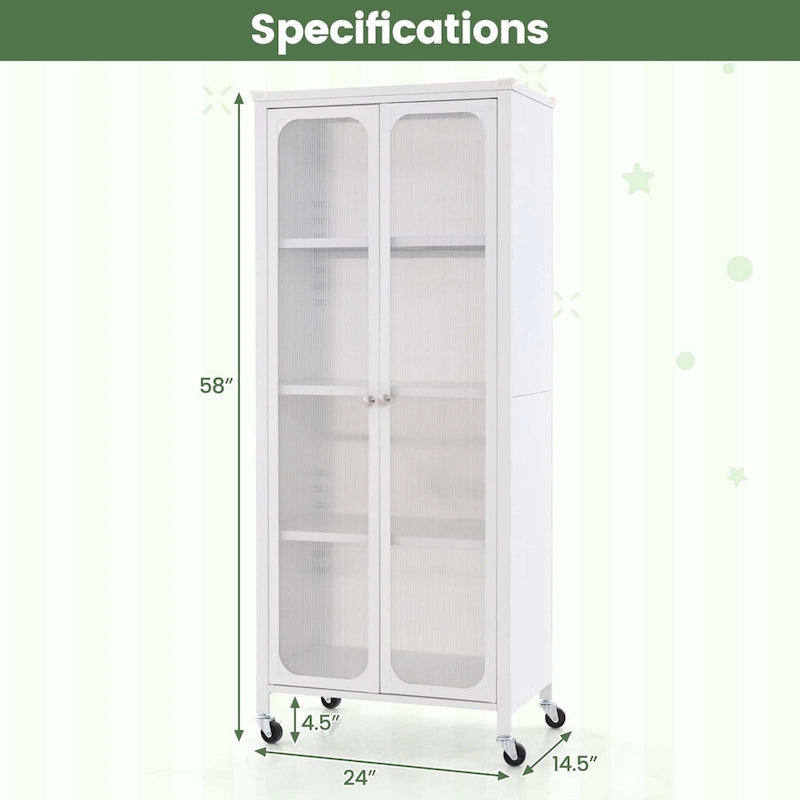 Costway Storage Cabinet with Wheels & 2 Translucent Doors Adjustable - See Details