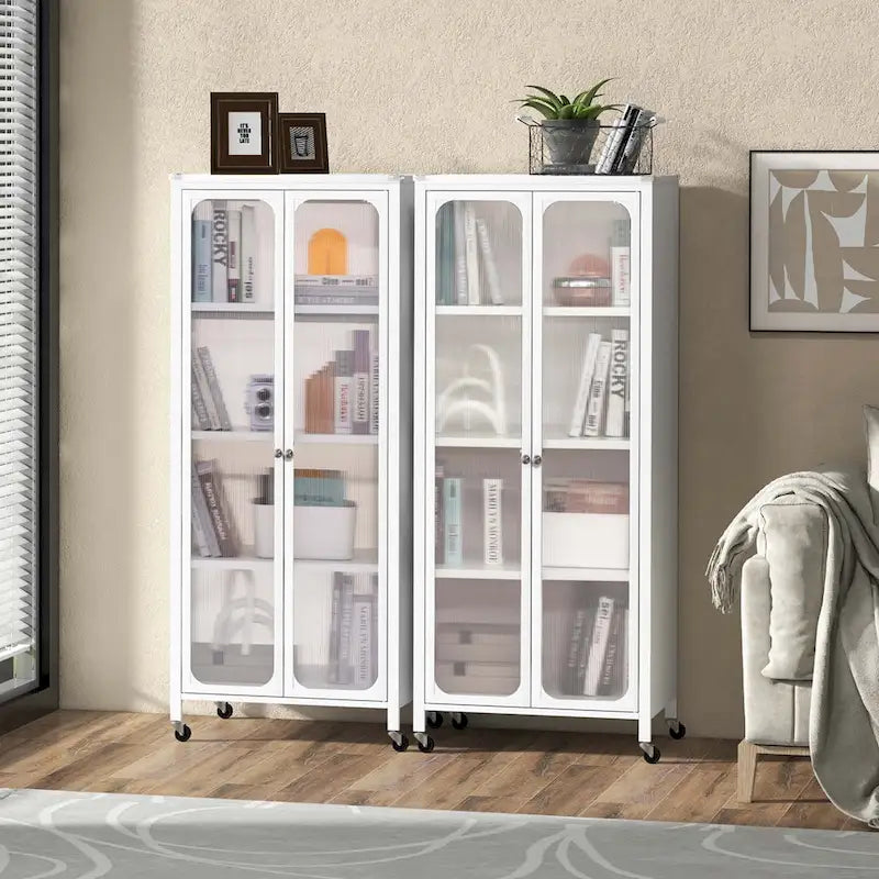 Costway Storage Cabinet with Wheels & 2 Translucent Doors Adjustable - See Details