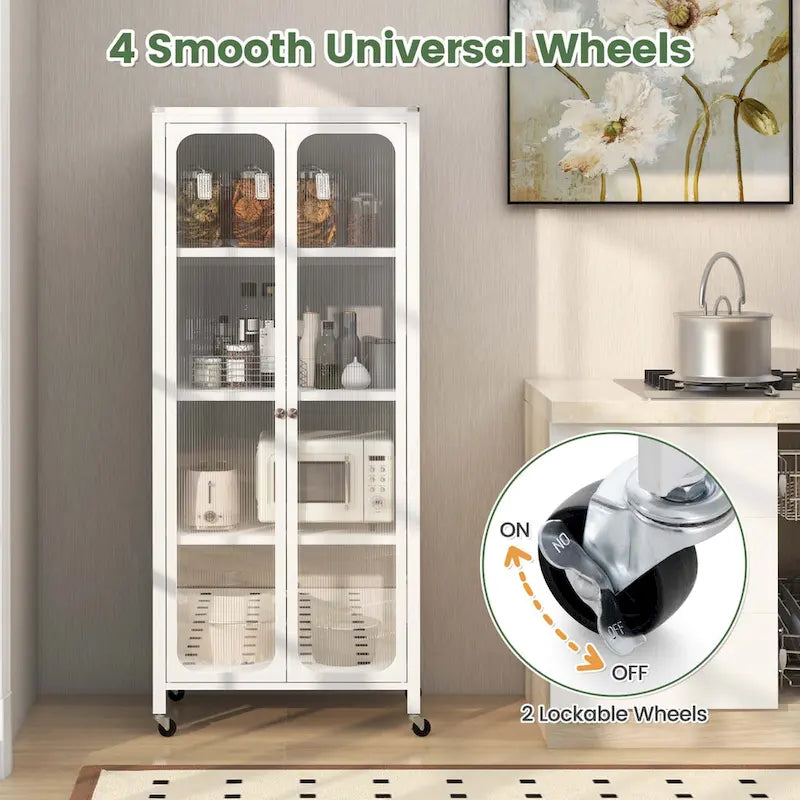 Costway Storage Cabinet with Wheels & 2 Translucent Doors Adjustable - See Details