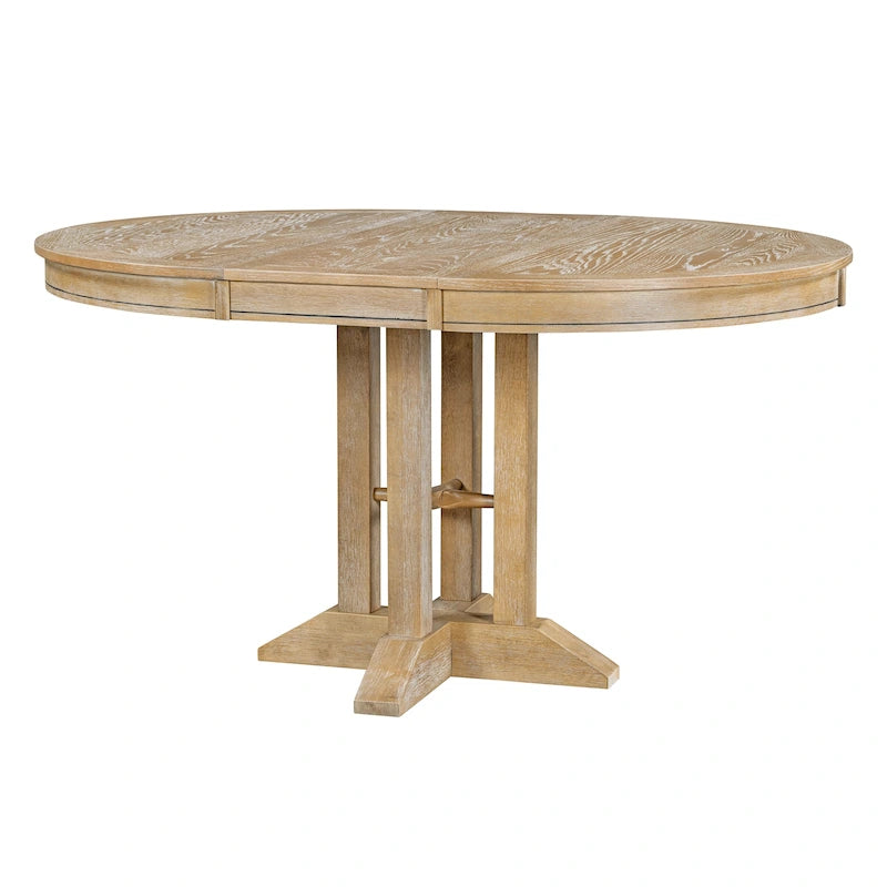 TREXM Farmhouse Dining Table Extendable Round Table for Kitchen and Dining Room