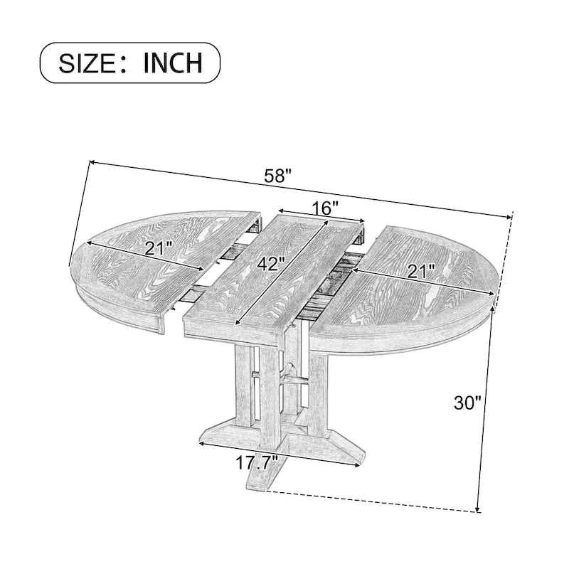 TREXM Farmhouse Dining Table Extendable Round Table for Kitchen and Dining Room