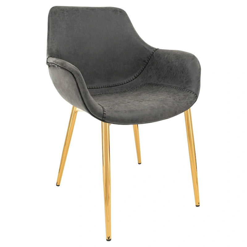 Dining Arm Chair Set of 2 | Distressed Leather | Gold Iron Legs | 265 lb Capacity | 33H Modern