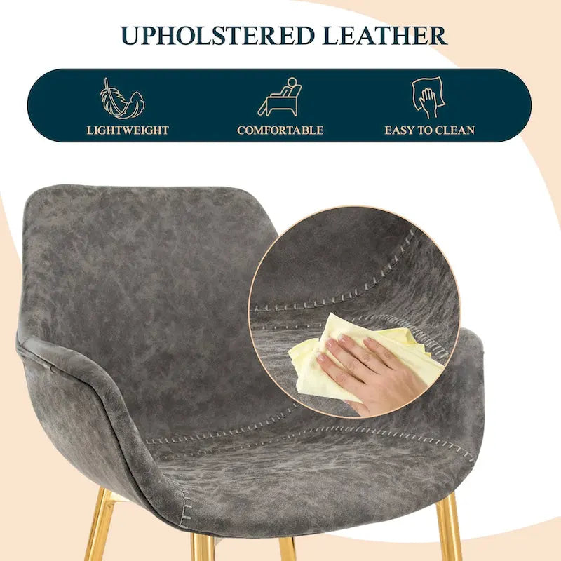 Dining Arm Chair Set of 2 | Distressed Leather | Gold Iron Legs | 265 lb Capacity | 33H Modern