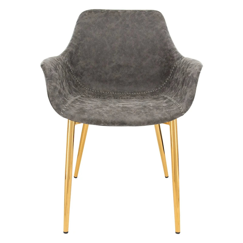 Dining Arm Chair Set of 2 | Distressed Leather | Gold Iron Legs | 265 lb Capacity | 33H Modern