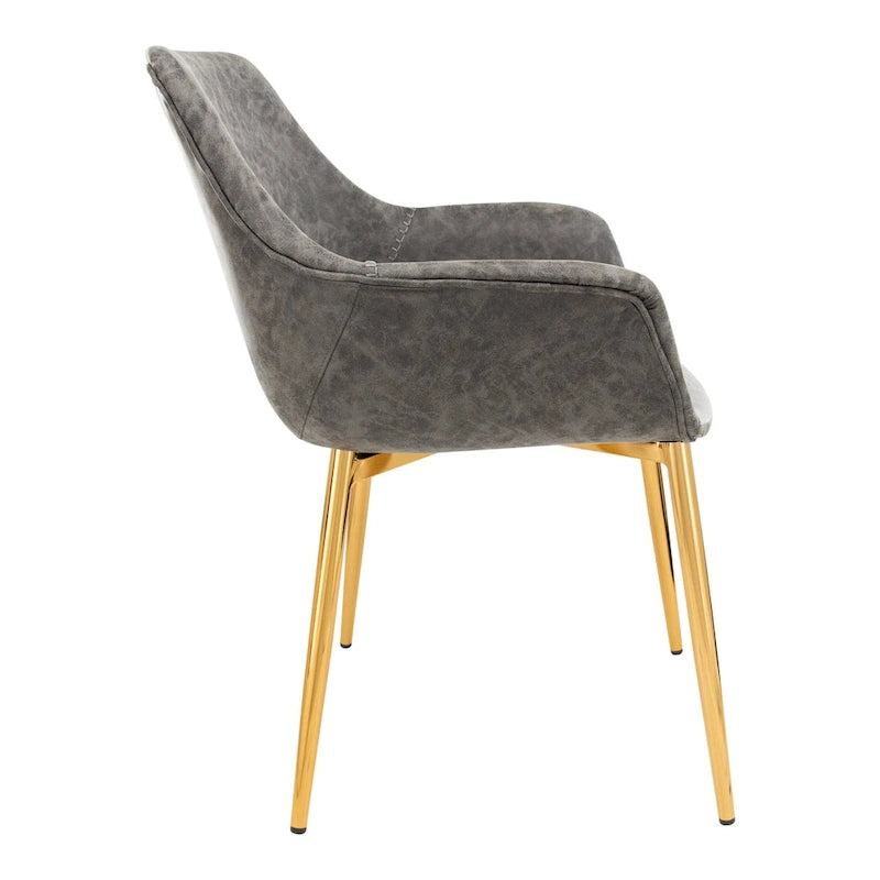 Dining Arm Chair Set of 2 | Distressed Leather | Gold Iron Legs | 265 lb Capacity | 33H Modern