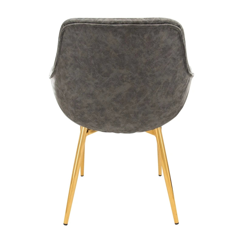 Dining Arm Chair Set of 2 | Distressed Leather | Gold Iron Legs | 265 lb Capacity | 33H Modern