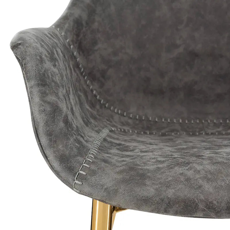 Dining Arm Chair Set of 2 | Distressed Leather | Gold Iron Legs | 265 lb Capacity | 33H Modern