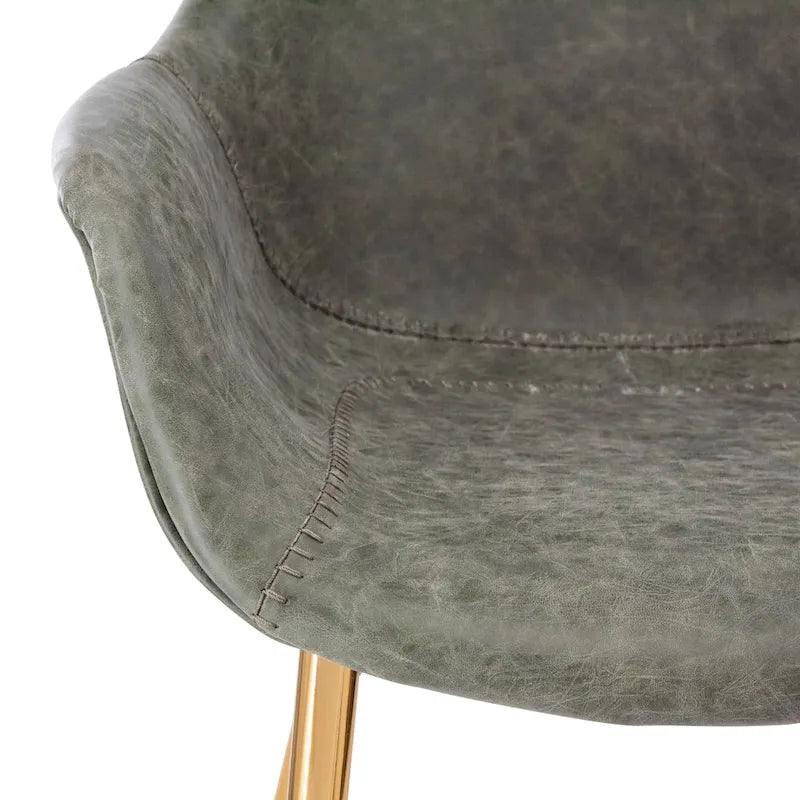 Dining Arm Chair Set of 2 | Distressed Leather | Gold Iron Legs | 265 lb Capacity | 33H Modern