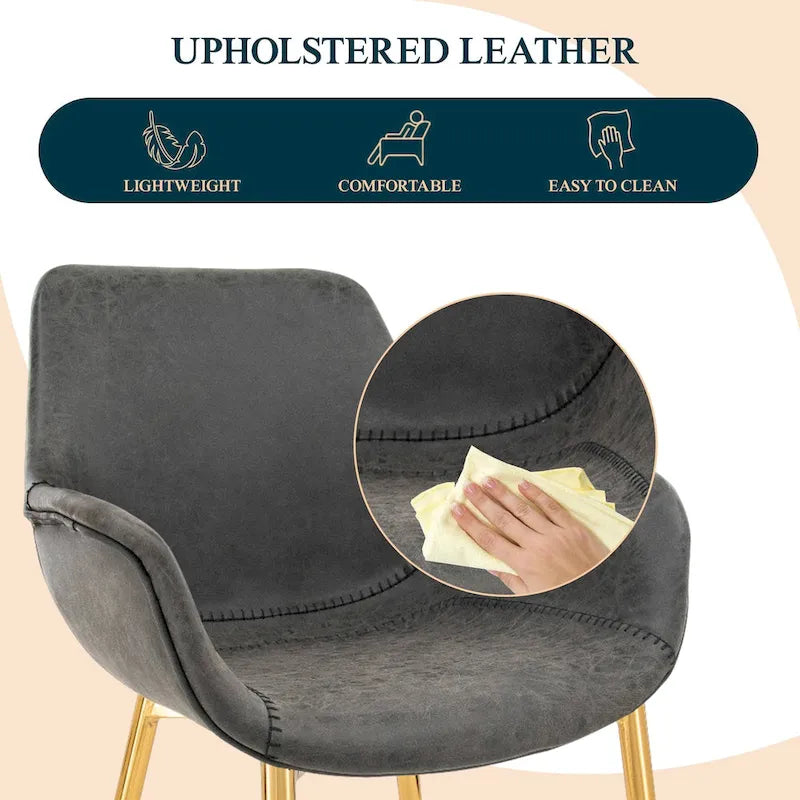 Dining Arm Chair Set of 2 | Distressed Leather | Gold Iron Legs | 265 lb Capacity | 33H Modern