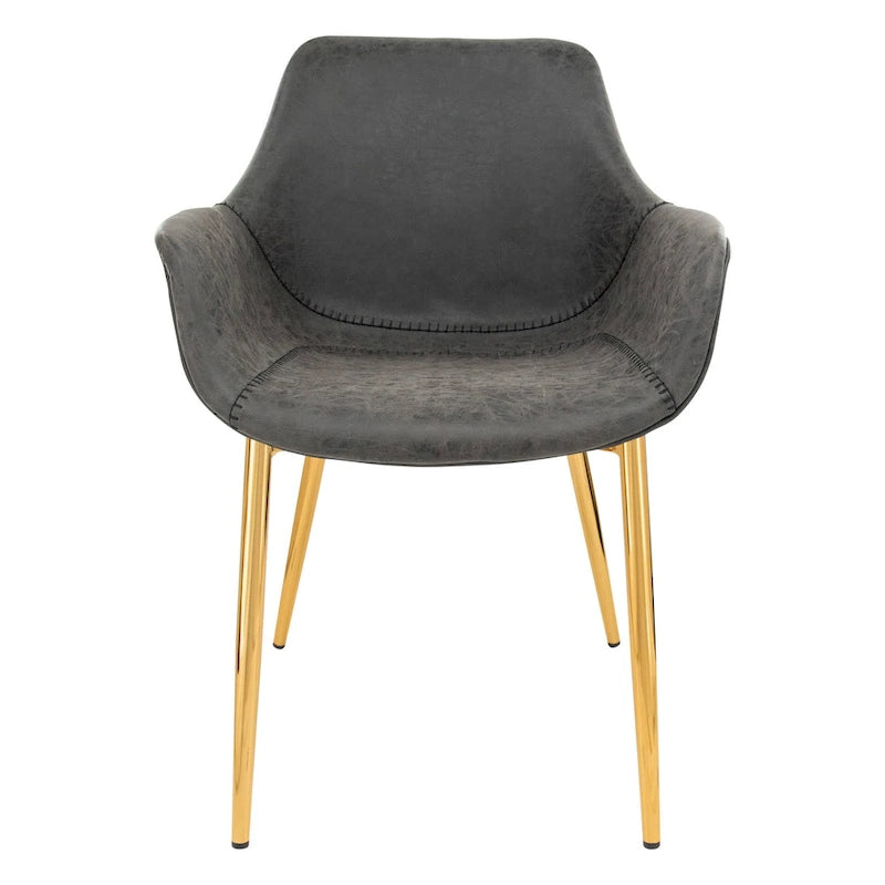 Dining Arm Chair Set of 2 | Distressed Leather | Gold Iron Legs | 265 lb Capacity | 33H Modern