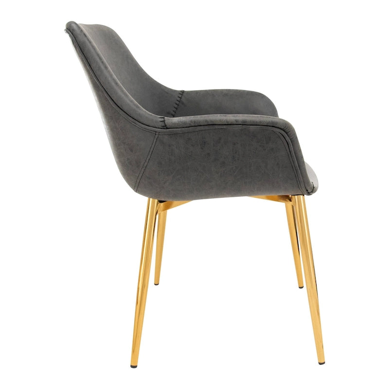 Dining Arm Chair Set of 2 | Distressed Leather | Gold Iron Legs | 265 lb Capacity | 33H Modern