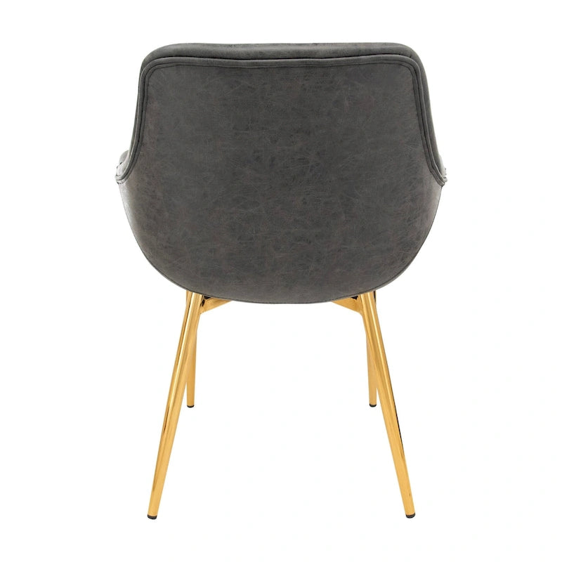 Dining Arm Chair Set of 2 | Distressed Leather | Gold Iron Legs | 265 lb Capacity | 33H Modern