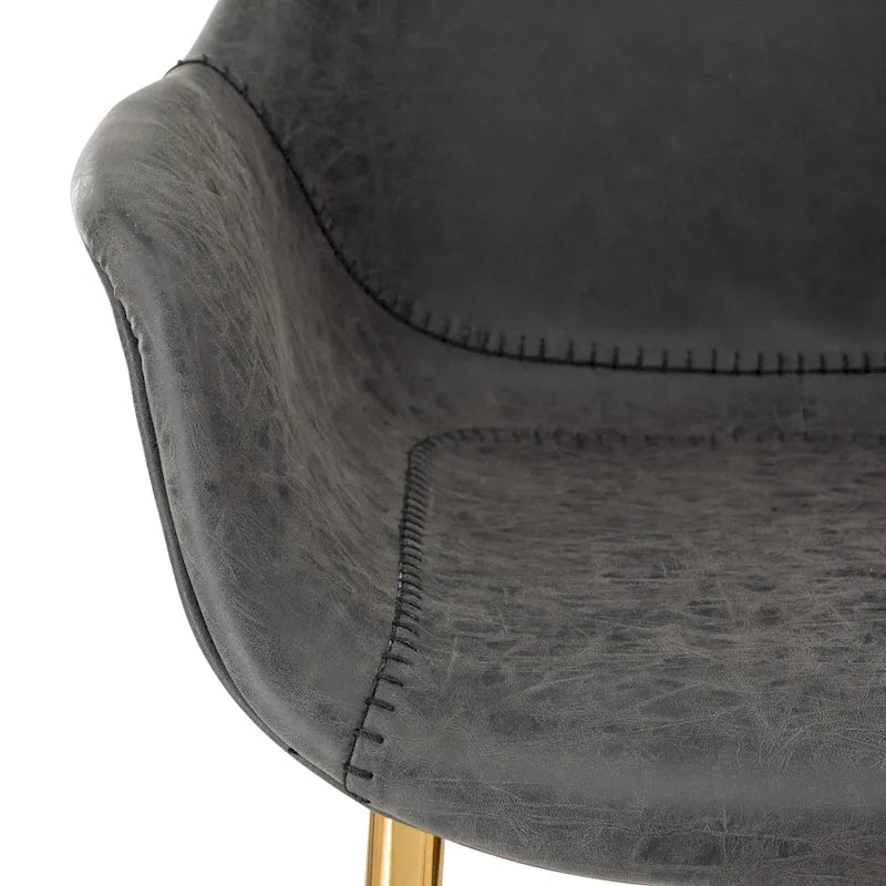 Dining Arm Chair Set of 2 | Distressed Leather | Gold Iron Legs | 265 lb Capacity | 33H Modern