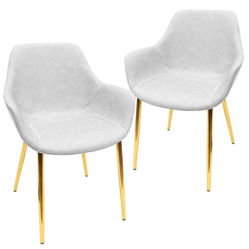 Dining Arm Chair Set of 2 | Distressed Leather | Gold Iron Legs | 265 lb Capacity | 33H Modern