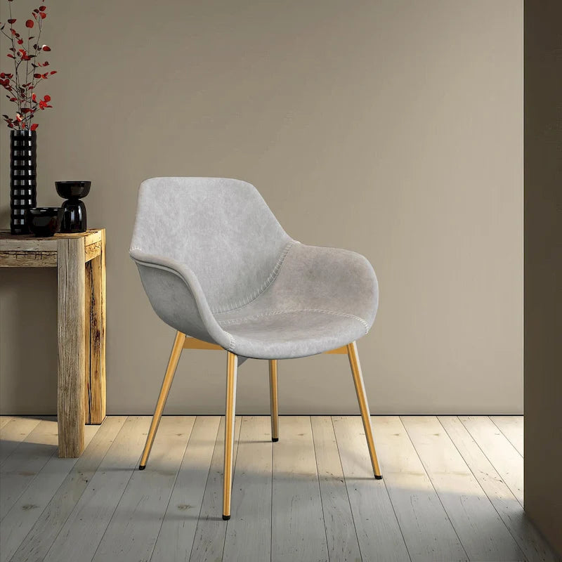 Dining Arm Chair Set of 2 | Distressed Leather | Gold Iron Legs | 265 lb Capacity | 33H Modern