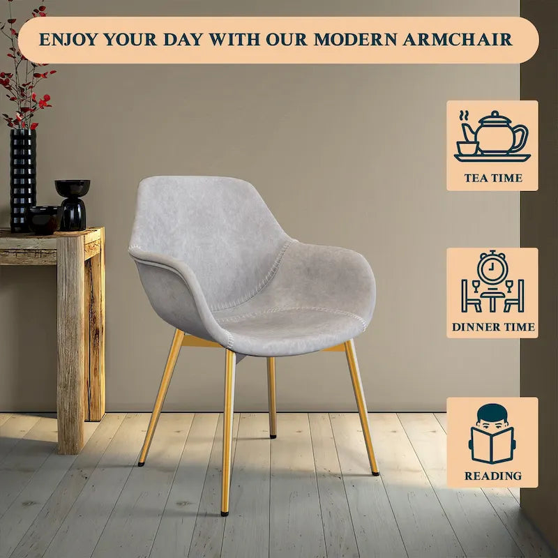 Dining Arm Chair Set of 2 | Distressed Leather | Gold Iron Legs | 265 lb Capacity | 33H Modern