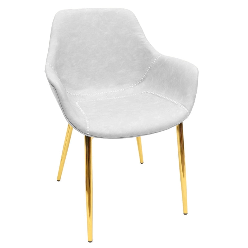 Dining Arm Chair Set of 2 | Distressed Leather | Gold Iron Legs | 265 lb Capacity | 33H Modern