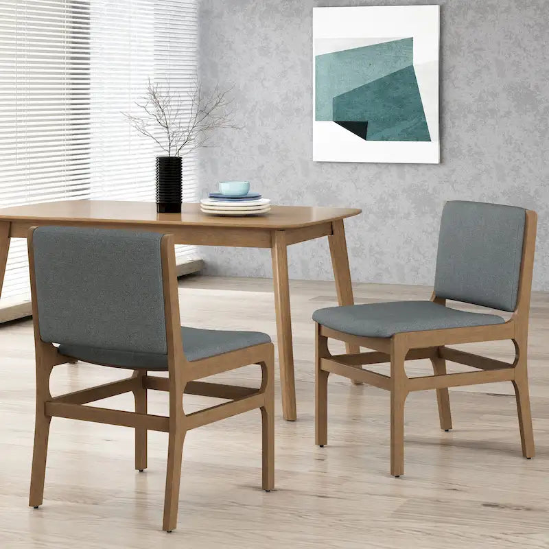 Upholstered Dining Chair Set of 2 | Rubberwood Frame | Walnut Finish | Fabric Seat | 300 lb