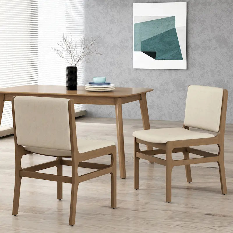 Upholstered Dining Chair Set of 2 | Rubberwood Frame | Walnut Finish | Fabric Seat | 300 lb