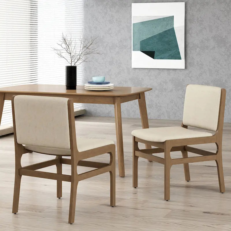 Upholstered Dining Chair Set of 2 | Rubberwood Frame | Walnut Finish | Fabric Seat | 300 lb