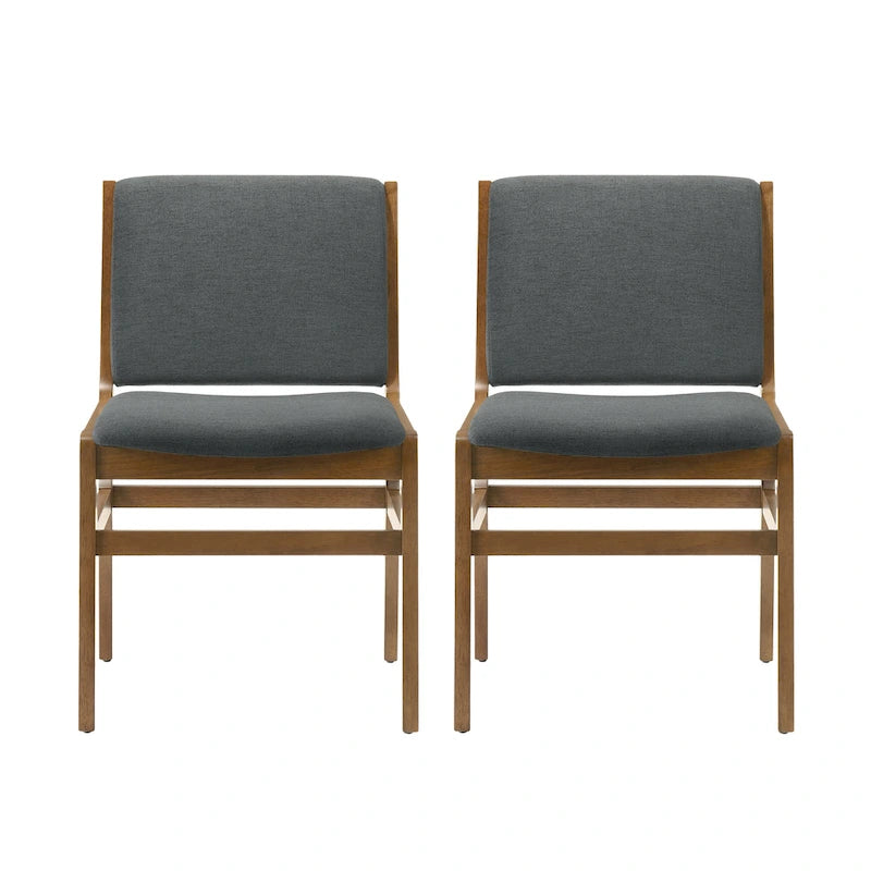 Upholstered Dining Chair Set of 2 | Rubberwood Frame | Walnut Finish | Fabric Seat | 300 lb