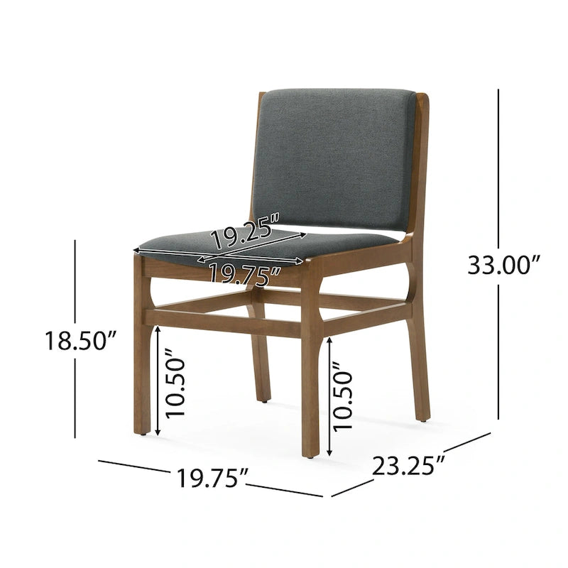Upholstered Dining Chair Set of 2 | Rubberwood Frame | Walnut Finish | Fabric Seat | 300 lb