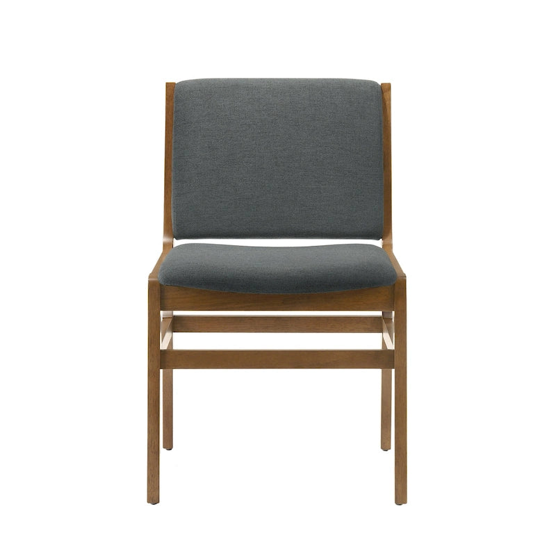 Upholstered Dining Chair Set of 2 | Rubberwood Frame | Walnut Finish | Fabric Seat | 300 lb