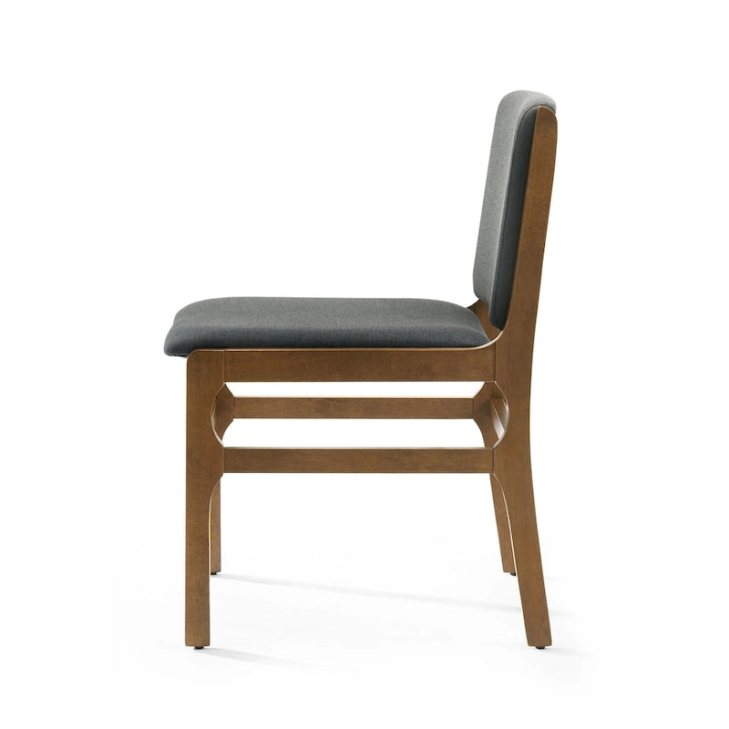 Upholstered Dining Chair Set of 2 | Rubberwood Frame | Walnut Finish | Fabric Seat | 300 lb