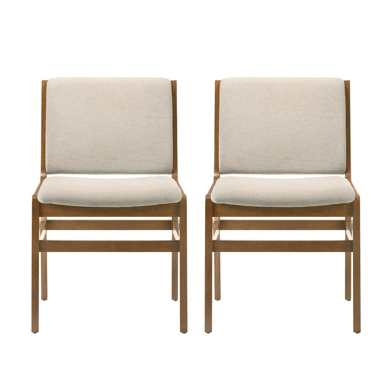 Upholstered Dining Chair Set of 2 | Rubberwood Frame | Walnut Finish | Fabric Seat | 300 lb