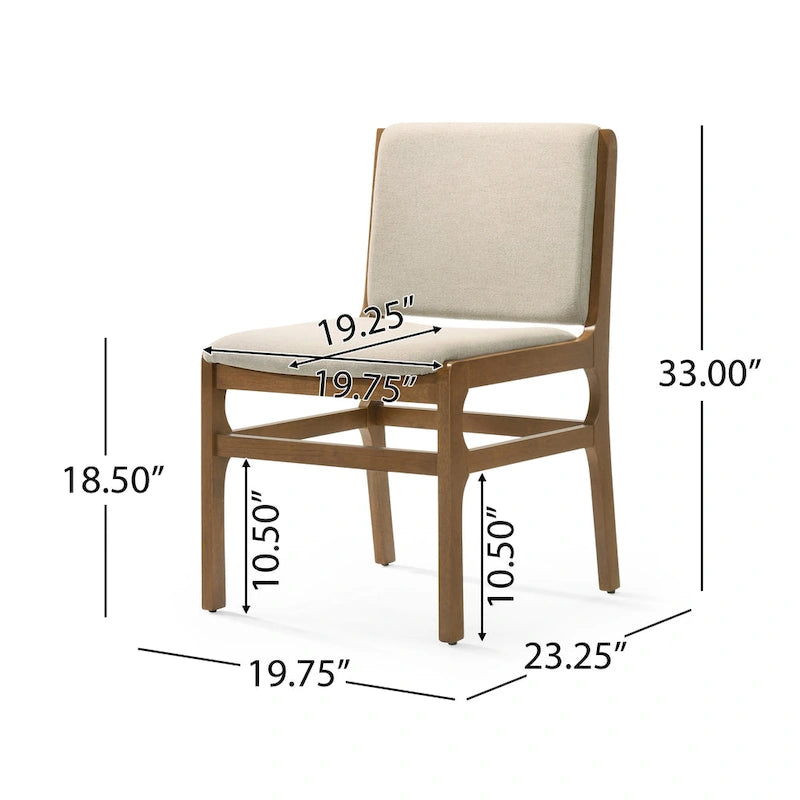 Upholstered Dining Chair Set of 2 | Rubberwood Frame | Walnut Finish | Fabric Seat | 300 lb