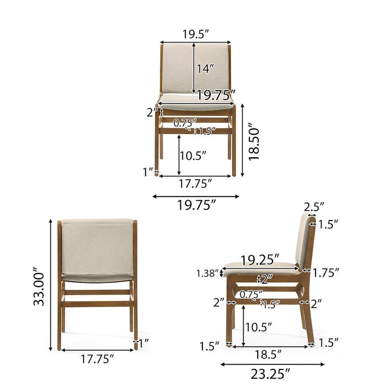 Upholstered Dining Chair Set of 2 | Rubberwood Frame | Walnut Finish | Fabric Seat | 300 lb