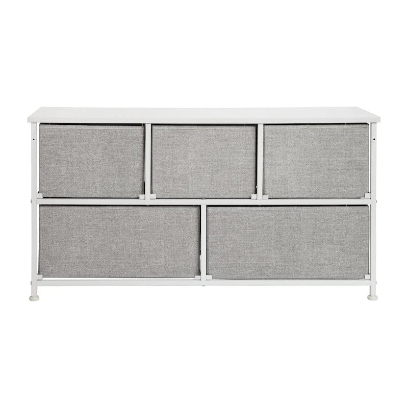 5 Drawer Storage Chest with Wood Top & Dark Fabric Pull Drawers