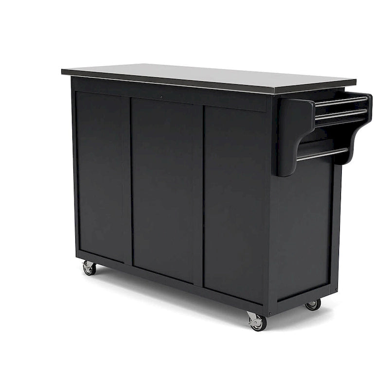 Mobile Kitchen Cart | Black | Stainless Steel Top | Cabinet Storage | Spice Rack | Towel Bars