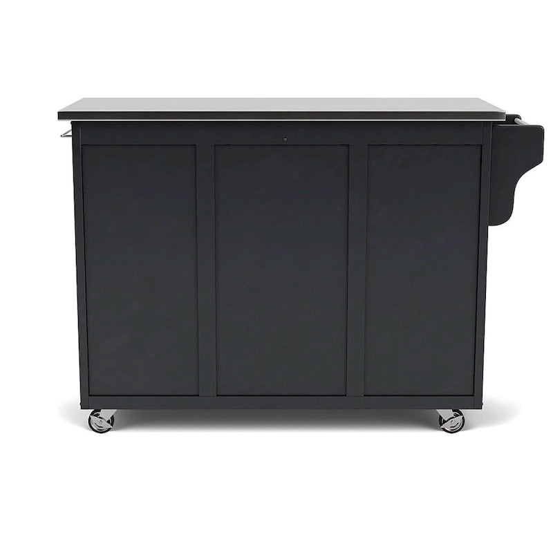 Mobile Kitchen Cart | Black | Stainless Steel Top | Cabinet Storage | Spice Rack | Towel Bars