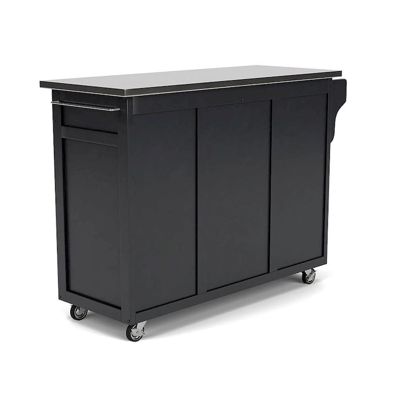 Mobile Kitchen Cart | Black | Stainless Steel Top | Cabinet Storage | Spice Rack | Towel Bars