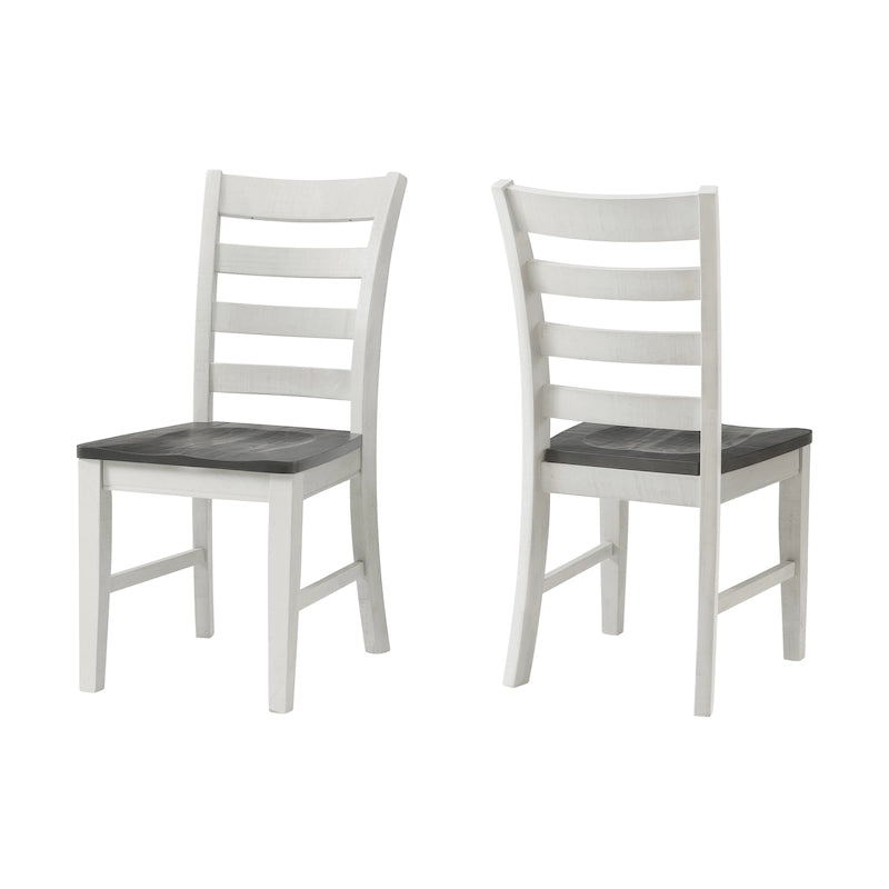 Solid Wood Dining Chair Set of 2 | Coastal Farmhouse | Ladderback | White & Grey | Pine