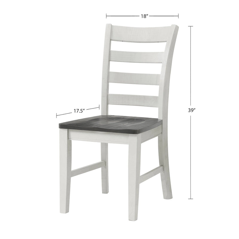 Solid Wood Dining Chair Set of 2 | Coastal Farmhouse | Ladderback | White & Grey | Pine