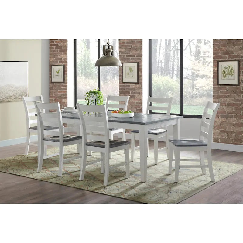 Solid Wood Dining Chair Set of 2 | Coastal Farmhouse | Ladderback | White & Grey | Pine