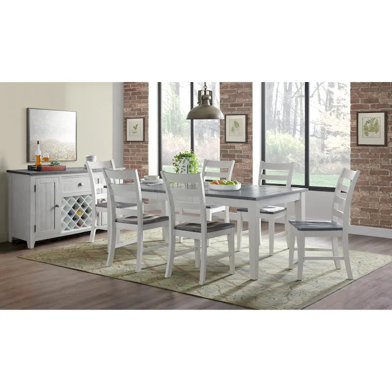 Solid Wood Dining Chair Set of 2 | Coastal Farmhouse | Ladderback | White & Grey | Pine